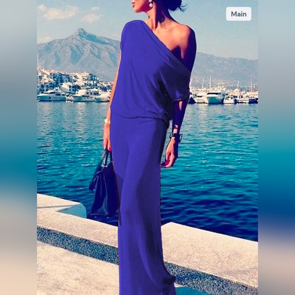 Elegant Blue One-Shoulder Dress